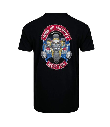 Mens sons of anchovy back print t-shirt black Weird Fish