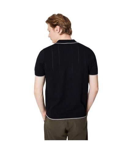 Mens knitted pointelle polo shirt black Burton