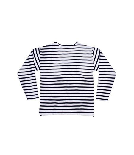 One By Mantis Unisex Adults Long Sleeve Breton Stripe T-Shirt (White/Navy)