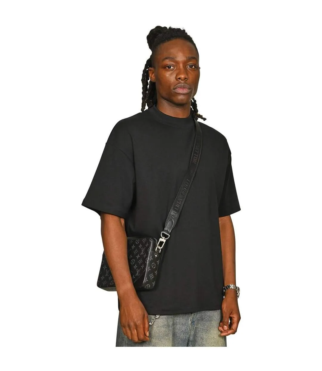 Mens Combed Ringspun Cotton Extended Neckline Oversized T-shirt Black Casual Classics-1