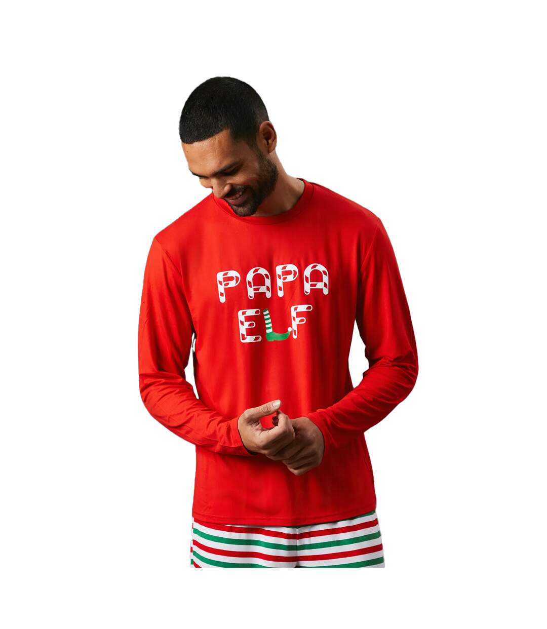 Ensemble de pyjama long papa elf homme rouge Maine-1