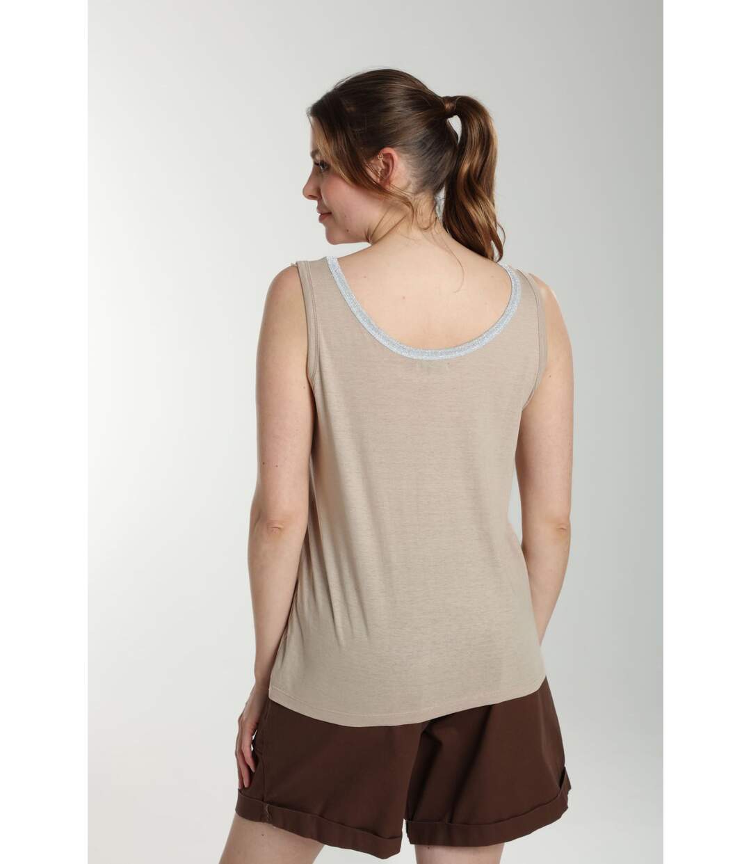 Debardeur col lurex femme Deb Summer Taupe Clair | Gerard Pasquier-3