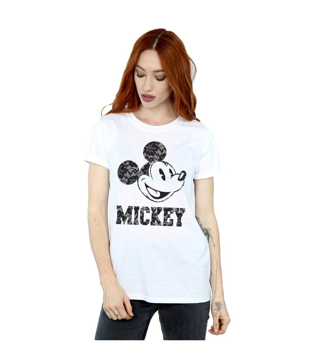 Disney T-shirt boyfriend en coton à lacets Mickey Mouse Femme/Ladies (Blanc) - UTBI36090-2