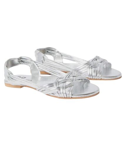 Womens/ladies jocelyn plaited leather wide flat sandals silver Dorothy Perkins