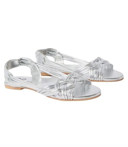 Womens/ladies jocelyn plaited leather wide flat sandals silver Dorothy Perkins