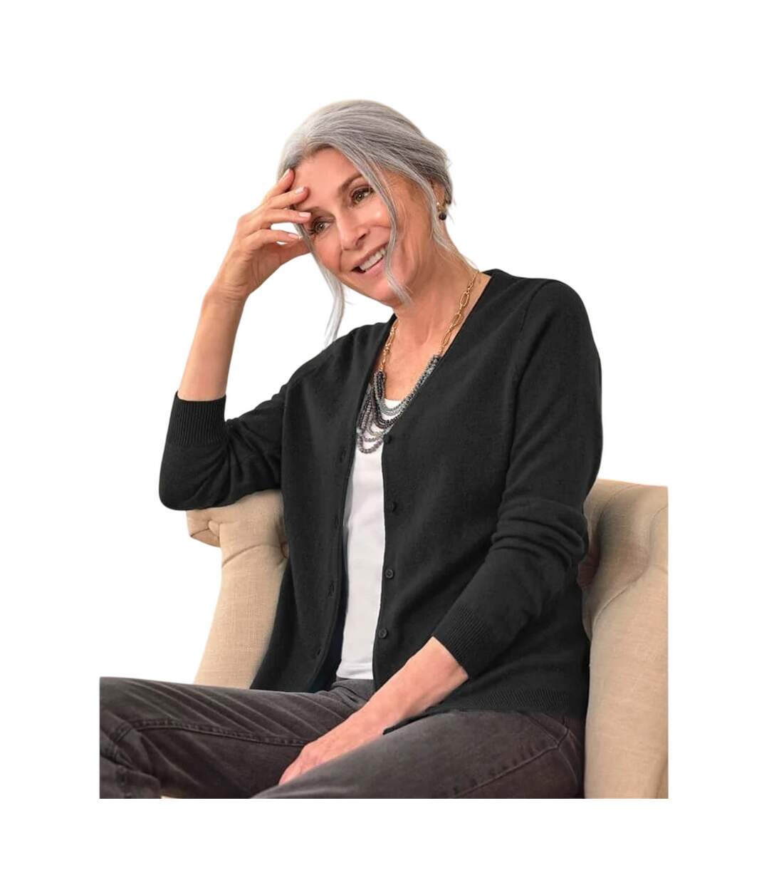 Womens/ladies Cashmere V Neck Classic Cardigan Black WoolOvers-1