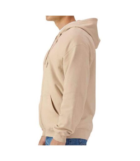 Mens midweight soft touch full zip hoodie sand Gildan