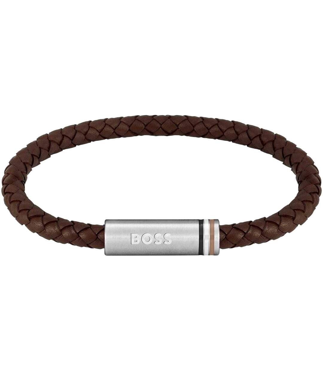 Mens Ares Leather Bracelet One Size Silver Boss-1