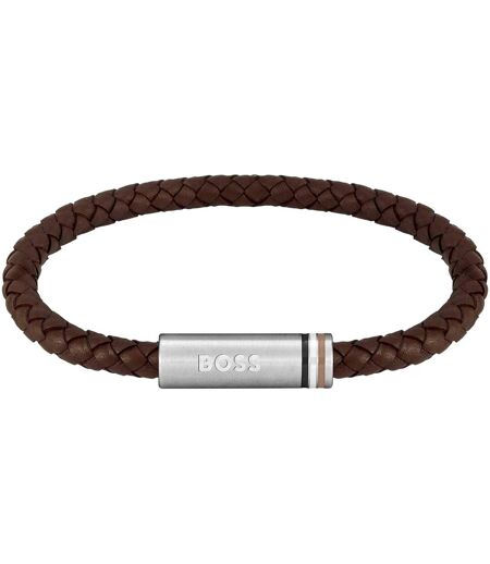 Mens Ares Leather Bracelet One Size Silver Boss