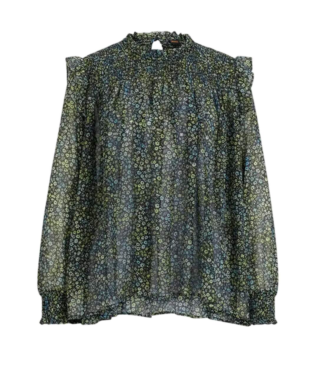 Womens/ladies Floral High-neck Long-sleeved Blouse Multicoloured Boss-2