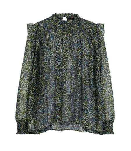 Womens/ladies Floral High-neck Long-sleeved Blouse Multicoloured Boss