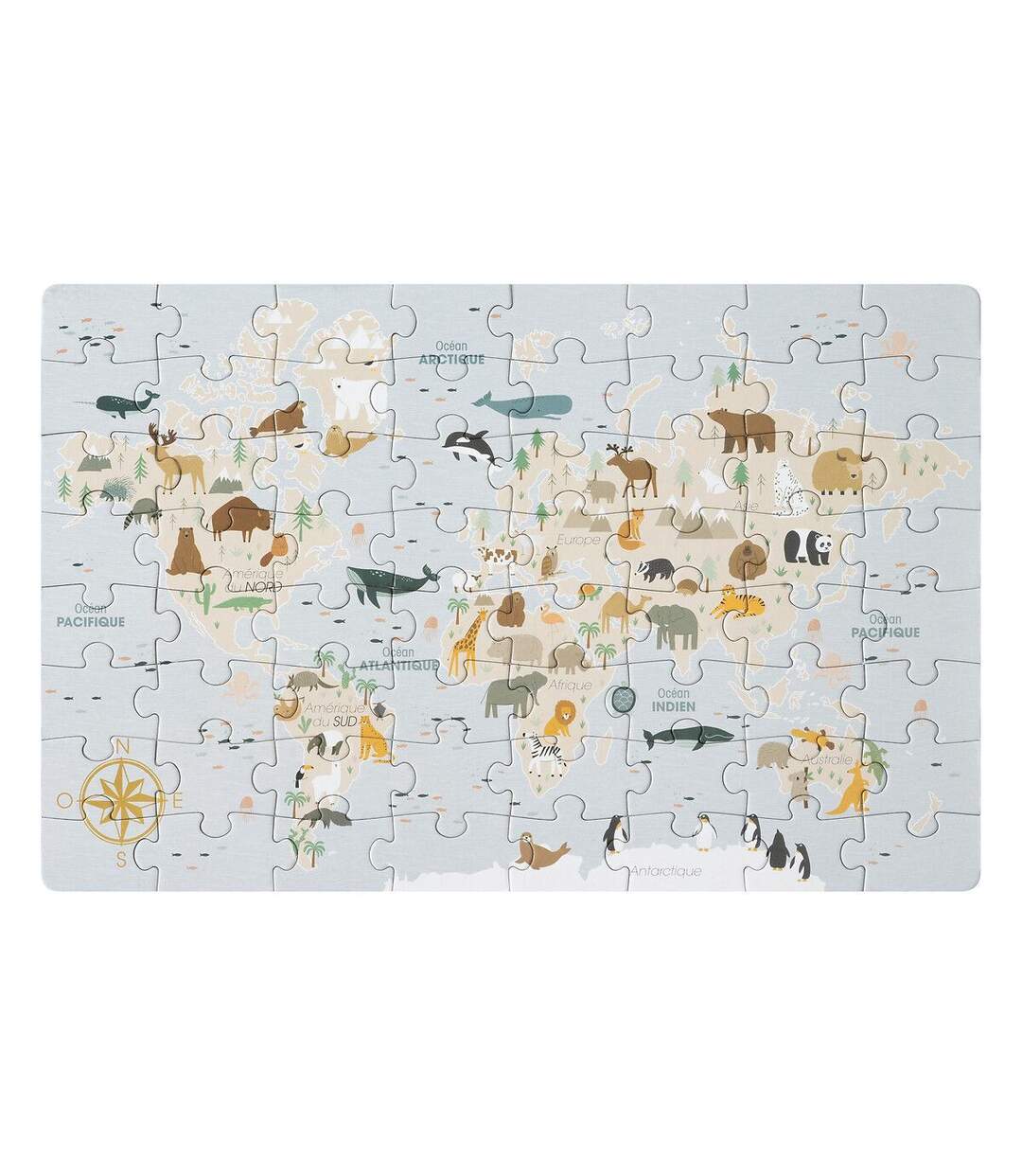 Puzzle Enfant 64 pièces Carte du Monde 42cm Multicolore-1