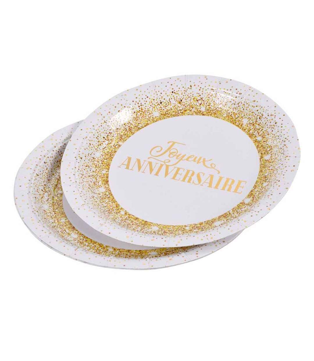Lot de 6 Assiettes en Carton Anniversaire Gold II 18cm Blanc-1