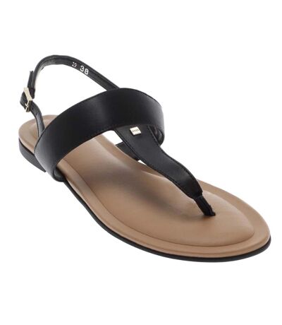 Womens/ladies Jo Nappa Leather Thong Strap Flat Sandals Black Boss