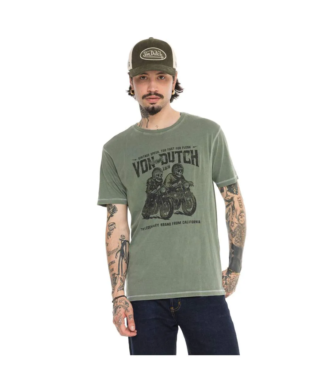 T-shirt homme regular col rond maille piquée et print devant Flesh Vondutch-1