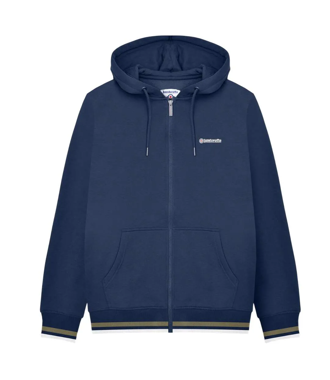 Mens Ss25 Full Zip Hoodie Navy Khaki Lambretta-2