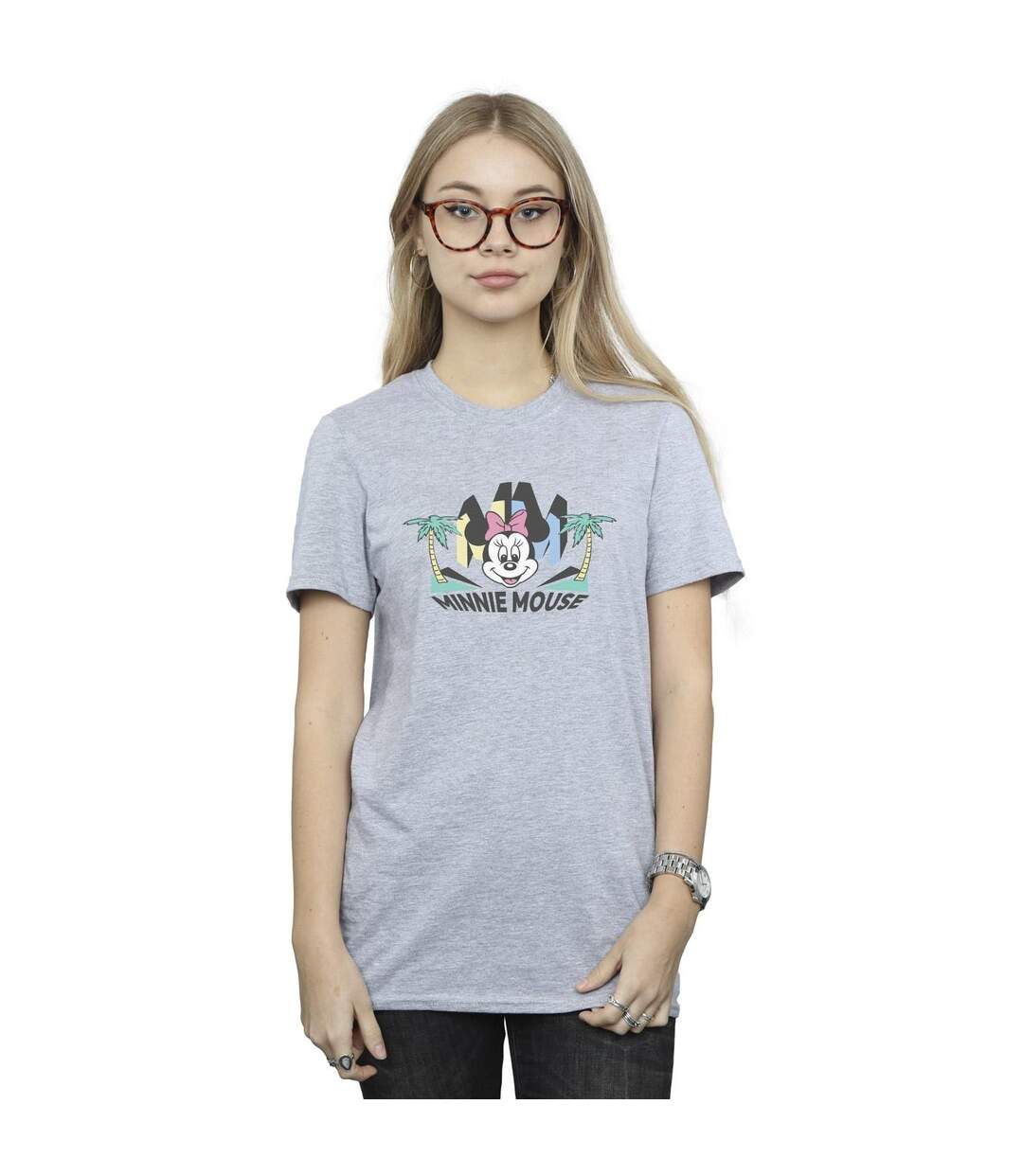 Disney Femmes/Ladies Minnie MM T-Shirt boyfriend en coton palmier (Gris sportif) - UTBI38449-2