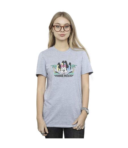 Disney Femmes/Ladies Minnie MM T-Shirt boyfriend en coton palmier (Gris sportif) - UTBI38449