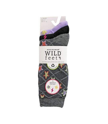 3 Pack Ladies Fashionable Texture Knit Cotton Socks