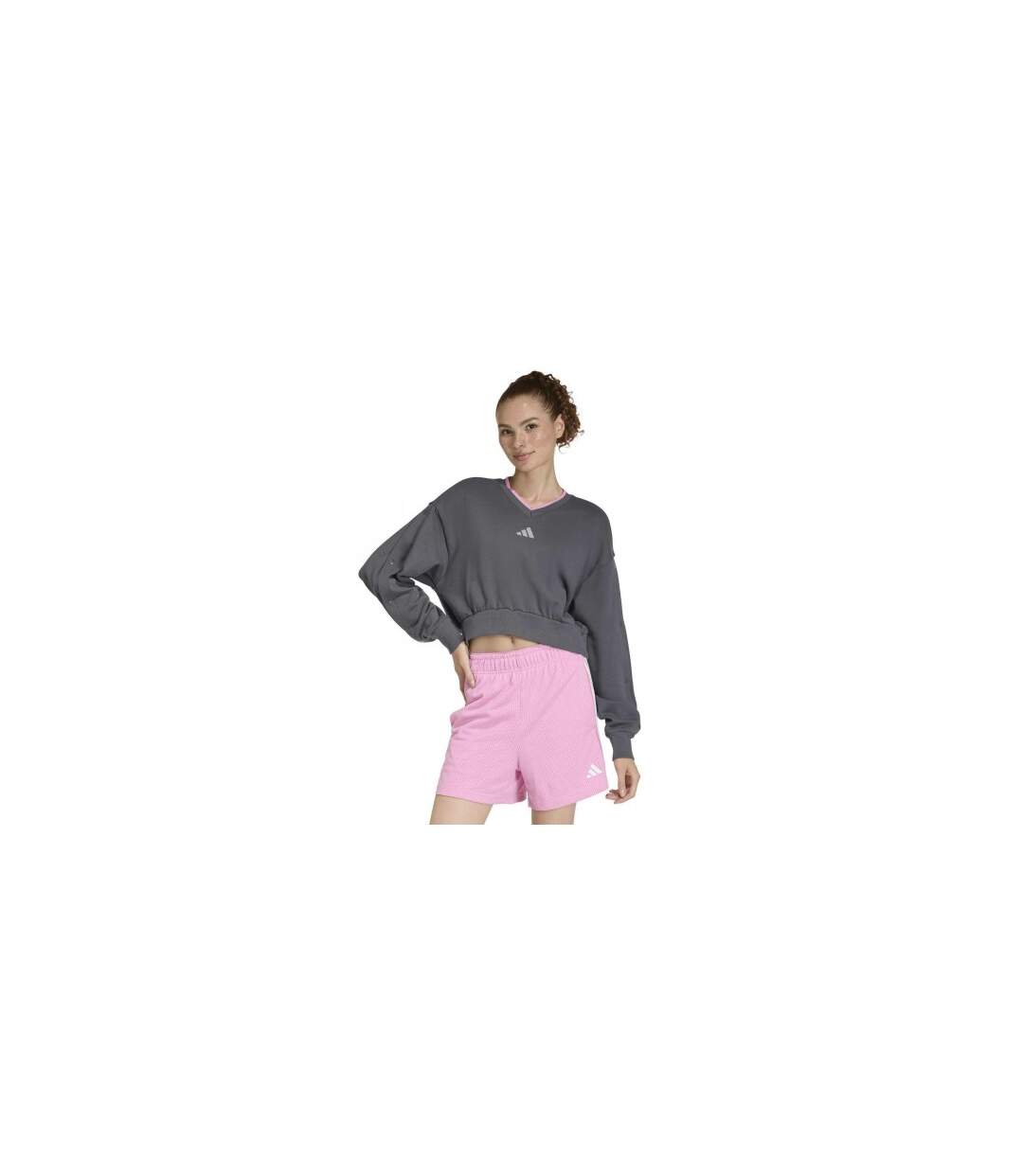 Womens/ladies Drop Shoulder Crop Sweatshirt Grey Adidas-1
