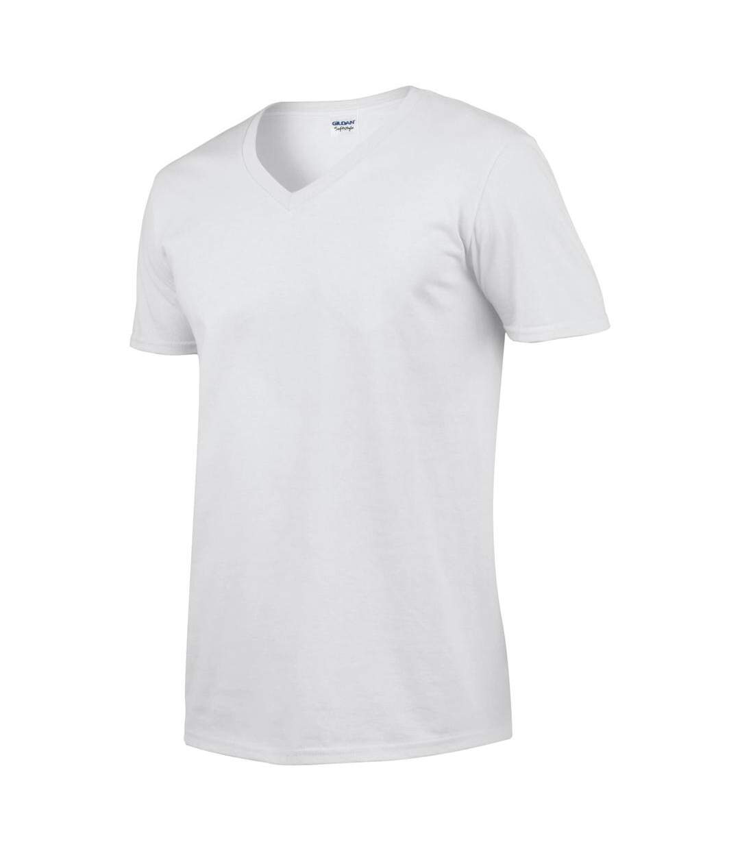 T-shirt À Manches Courtes Et Col En V Homme Blanc Gildan-4