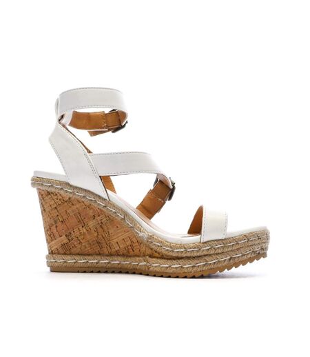 Sandales compensée blanches femme chattawak summer camel