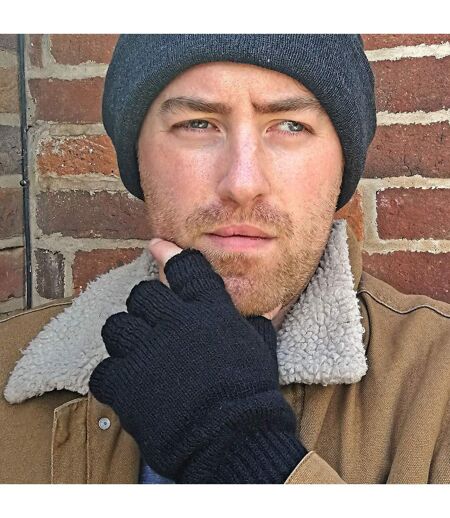 Mens Black 3M Thinsulate Insulation Lined Fingerless Gloves