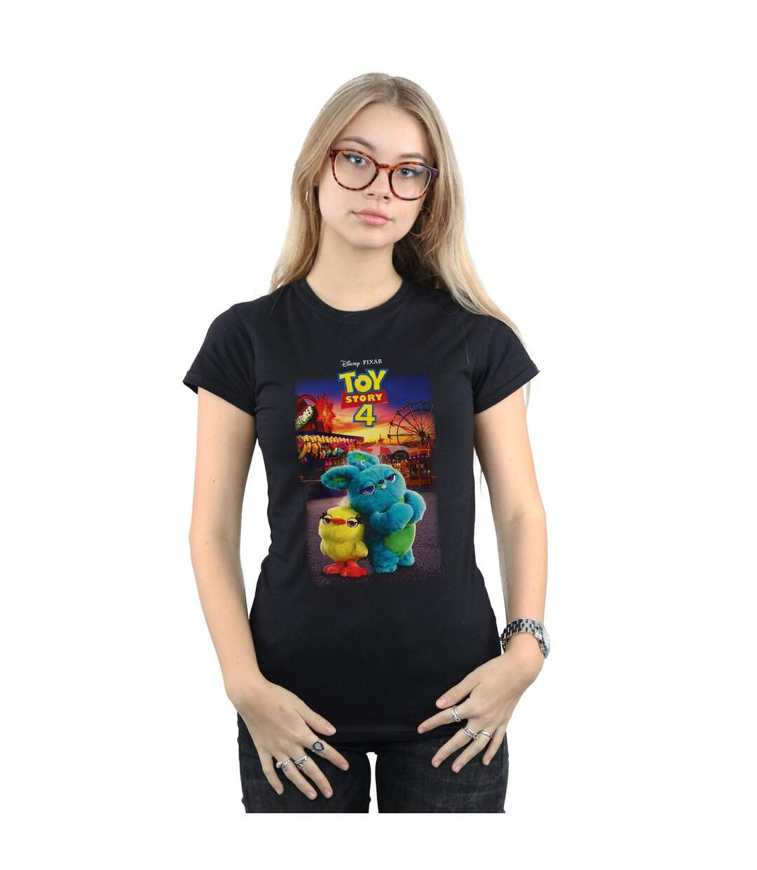 Disney Womens/Ladies Toy Story 4 Ducky And Bunny Poster Cotton T-Shirt (Noir) - UTBI44450-2