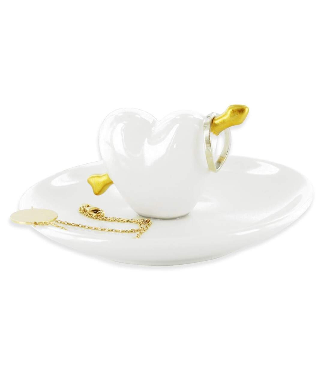 Porte Bijoux en Céramique Cœur 10cm Blanc-1