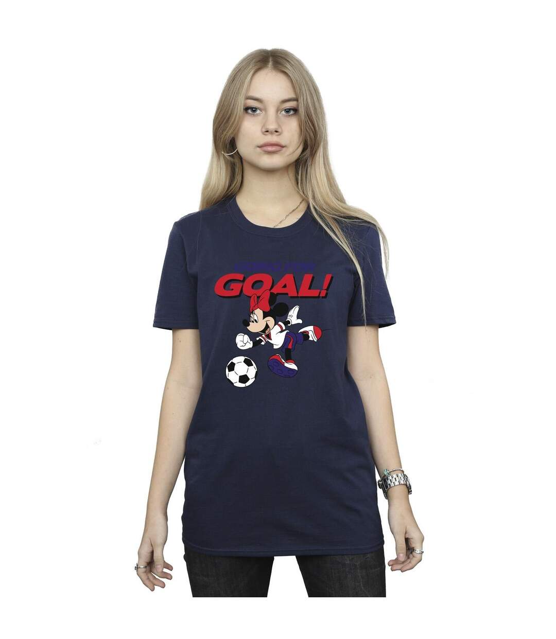 Disney Womens/Ladies Minnie Mouse Going For Goal - T-shirt boyfriend en coton (Bleu marine) - UTBI38663-2