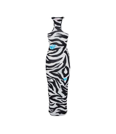 Womens/ladies Zebra Print Maxi Dress Black White Off White