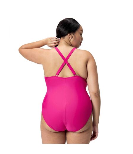 Womens/ladies Shaping V Neck Plus One Piece Swimsuit Pink Speedo