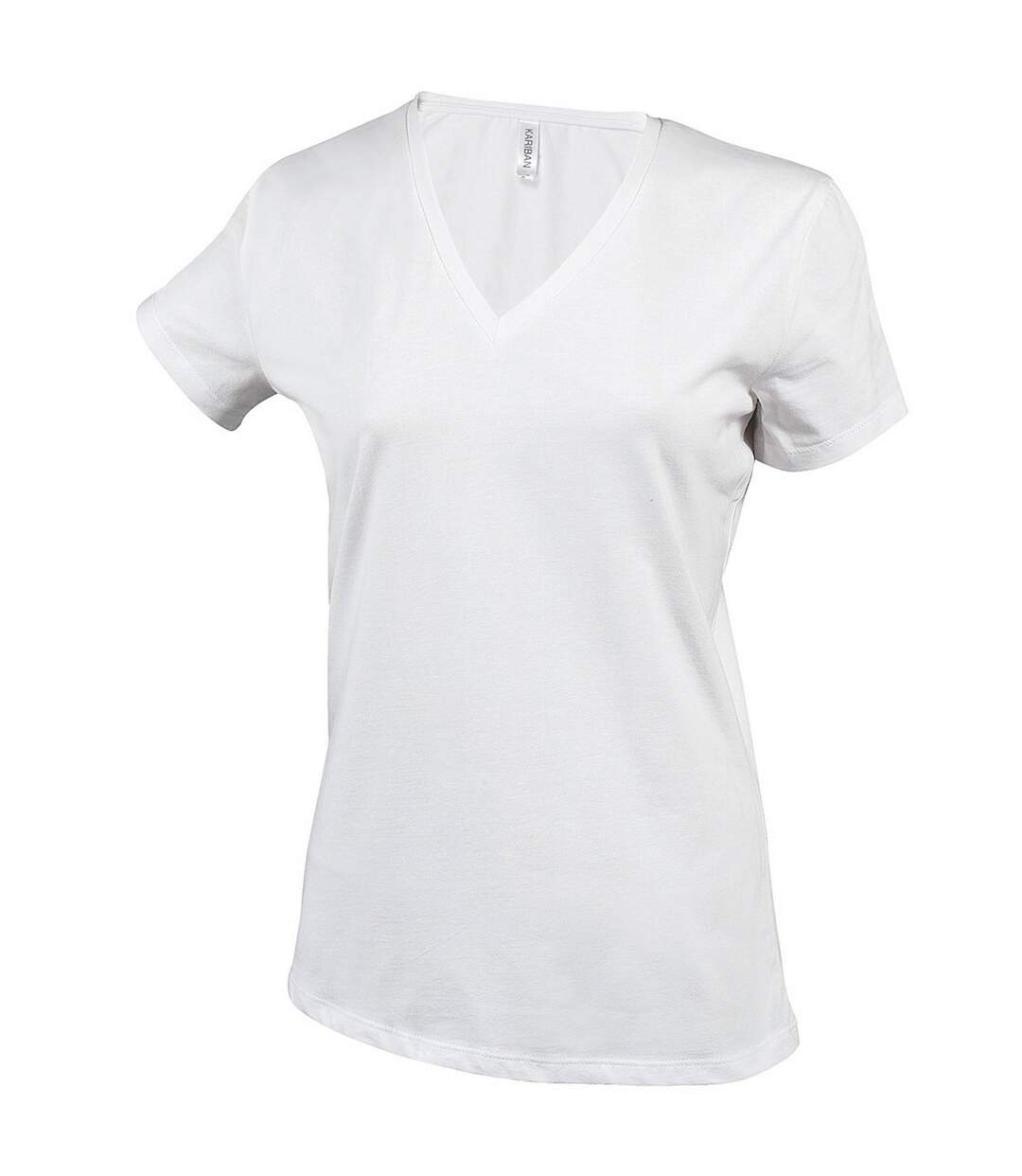 T-shirt à manches courtes et col en v femme blanc Kariban-1