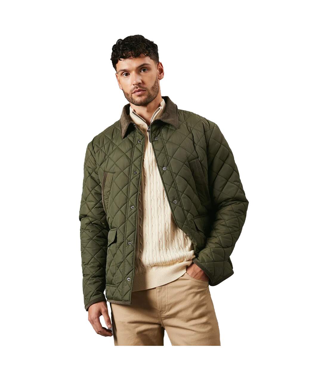 Mens quilted cord collar padded jacket khaki green Maine