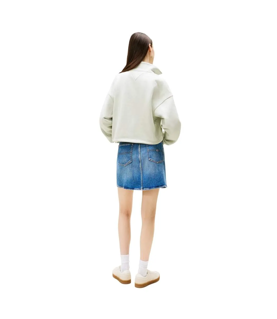Womens/ladies Fleece Quarter Zip Boxy Crop Sweatshirt Misty Tommy Jeans-3