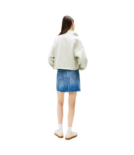 Womens/ladies Fleece Quarter Zip Boxy Crop Sweatshirt Misty Tommy Jeans