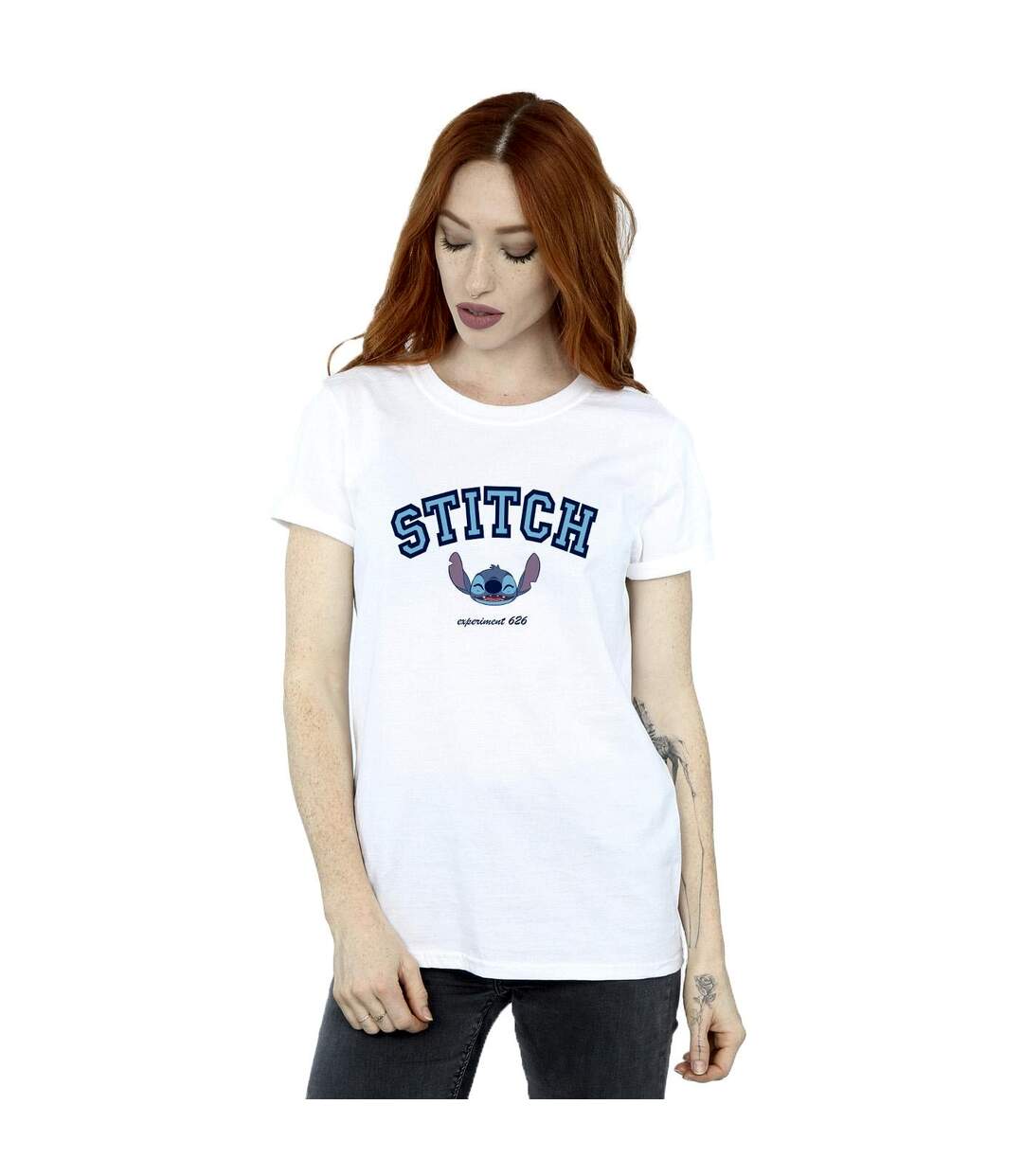 Disney Femmes/Ladies Lilo And Stitch Collegial Cotton Boyfriend T-Shirt (Blanc) - UTBI29699-2