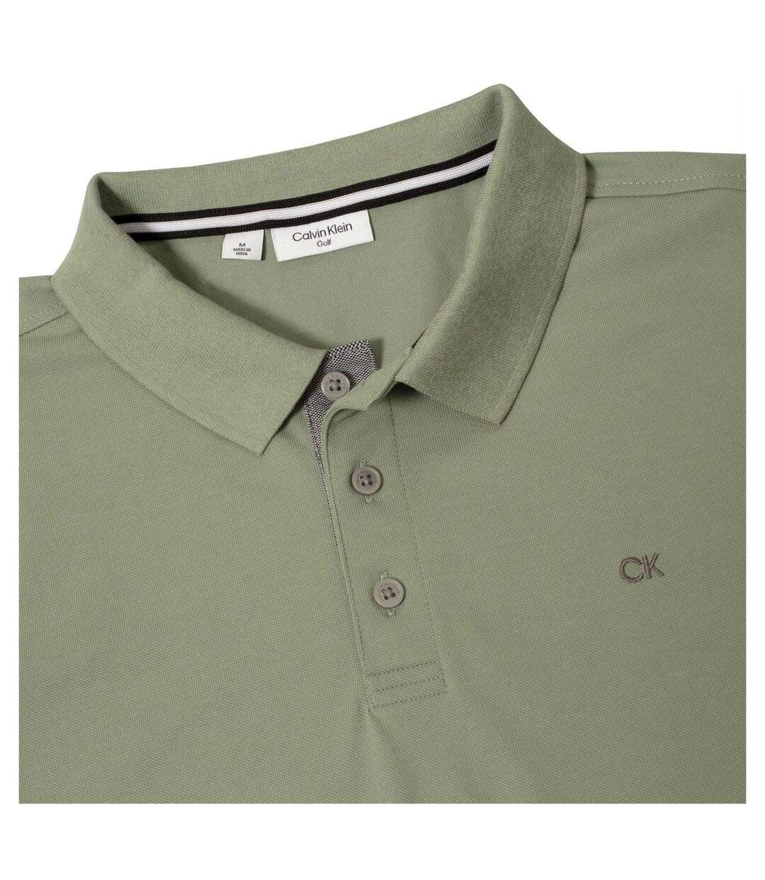 Mens Embroidered Collared Short-sleeved Polo Shirt Sage Calvin Klein-3