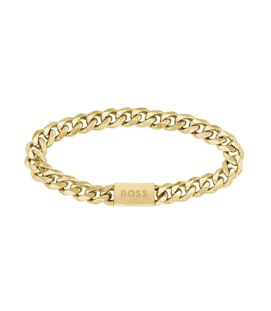 Mens Polished Stainless Steel Bracelet One Size Gold Boss-1