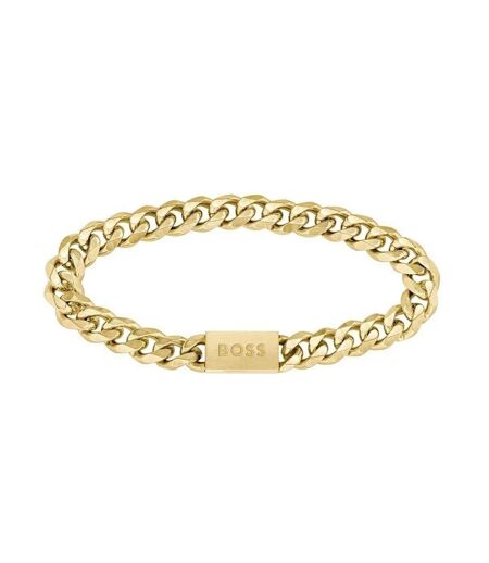 Mens Polished Stainless Steel Bracelet One Size Gold Boss