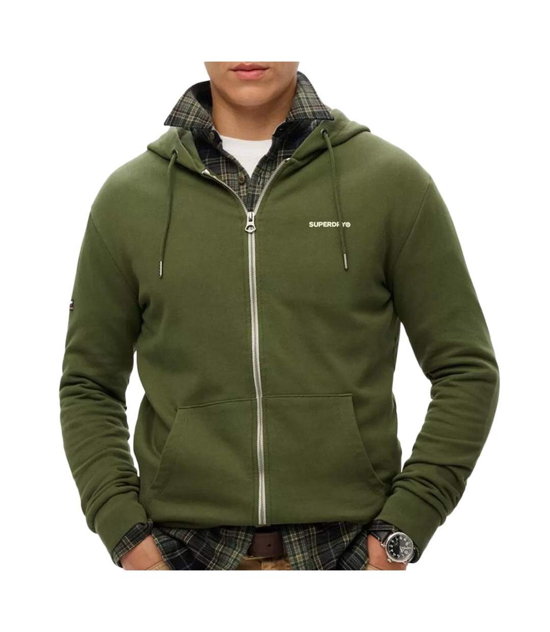 Sweat zippé kaki homme superdry plain hood-1