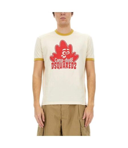 Mens Cana-dude Logo T-shirt Milk White Red DSquared2