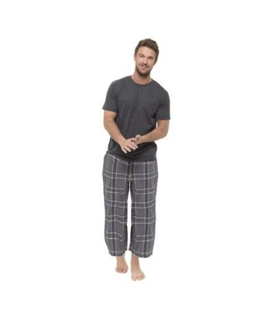 Foxbury Mens Short Sleeve T-Shirt And Checked Bottoms Pyjama Set (Grey Check) - UTUT905