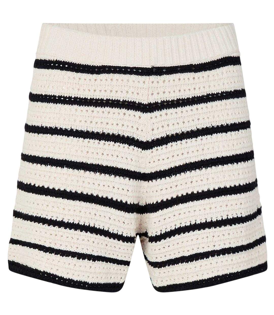 Womens/ladies Heinke Crochet Stripe Shorts Black Off White Edited-2
