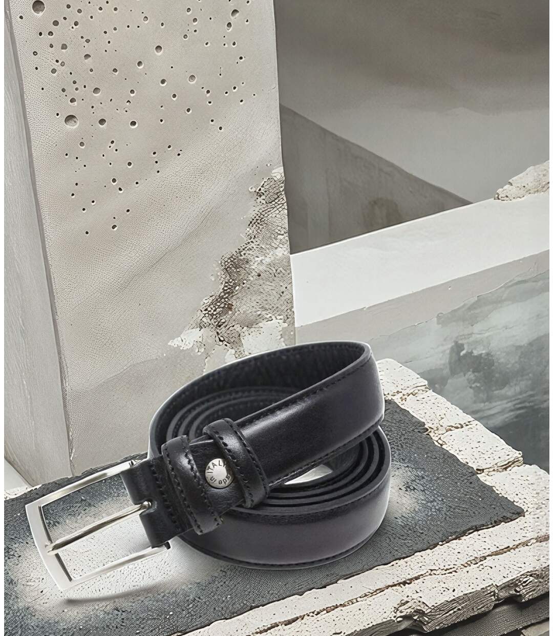 Ceinture en cuir de vachette noir pour homme - Ajustable et élégante-2