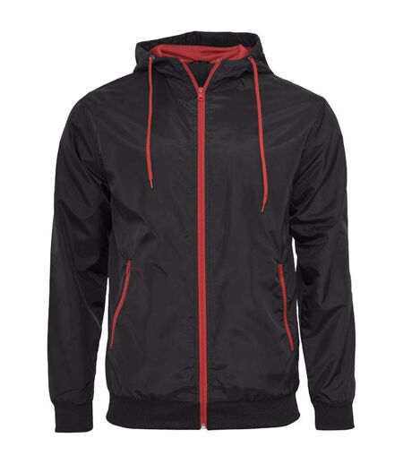 Build Your Brand Mens Zip Up Wind Runner Jacket (Black/Red) - UTRW5676