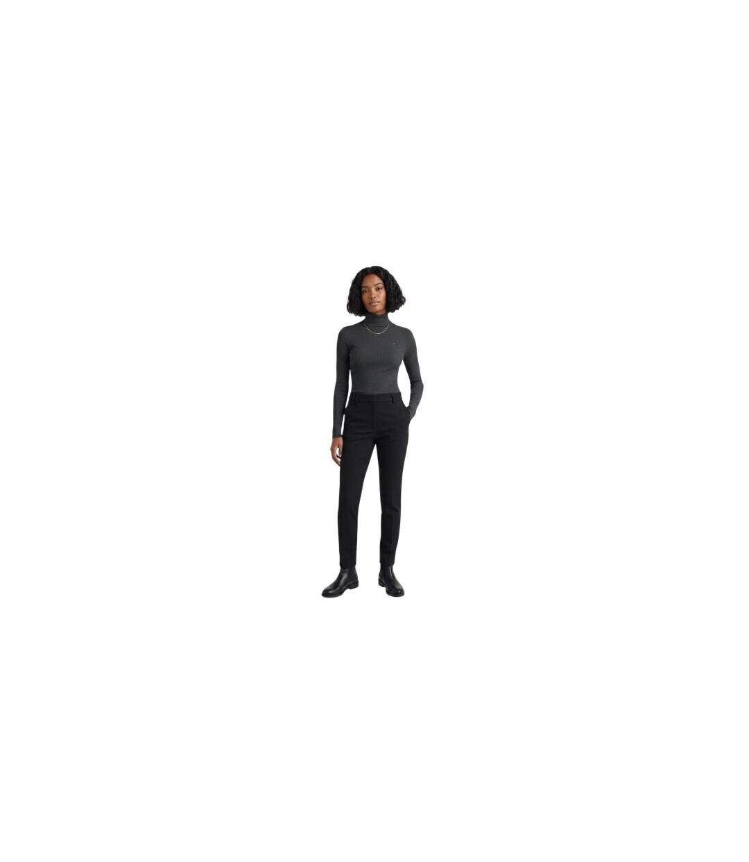 Womens/ladies Roll Neck Slim Long-sleeved Top Black Tommy Hilfiger-1
