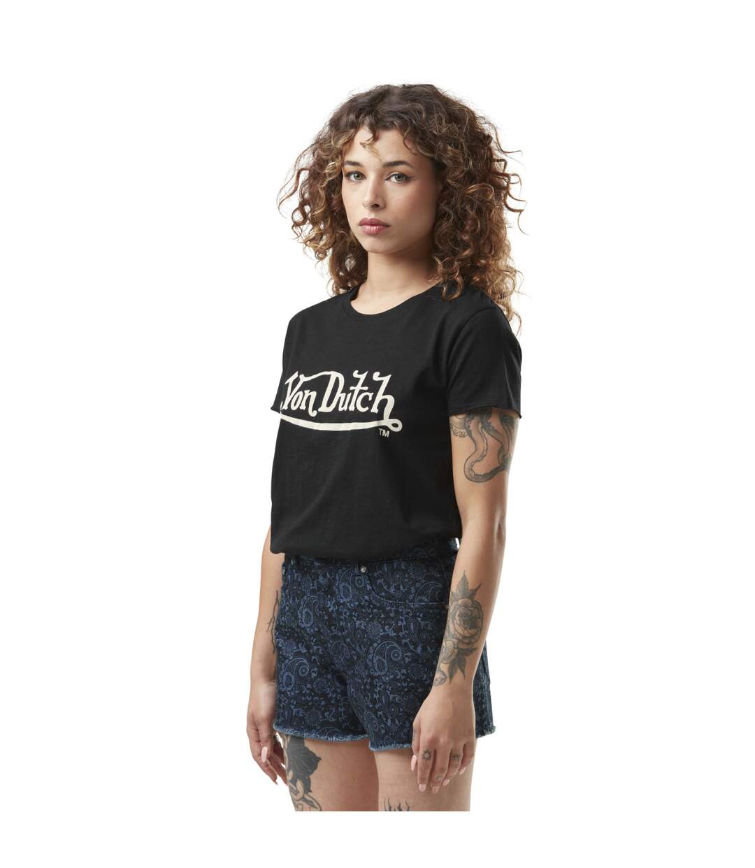 T-shirt femme col rond en slub coton avec print devant Slub Vondutch