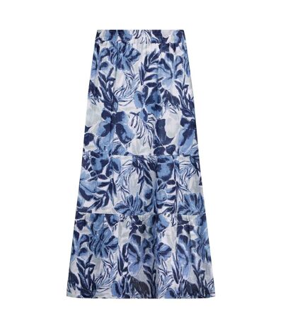 Womens/ladies harini printed double layered midi skirt estate blue Weird Fish