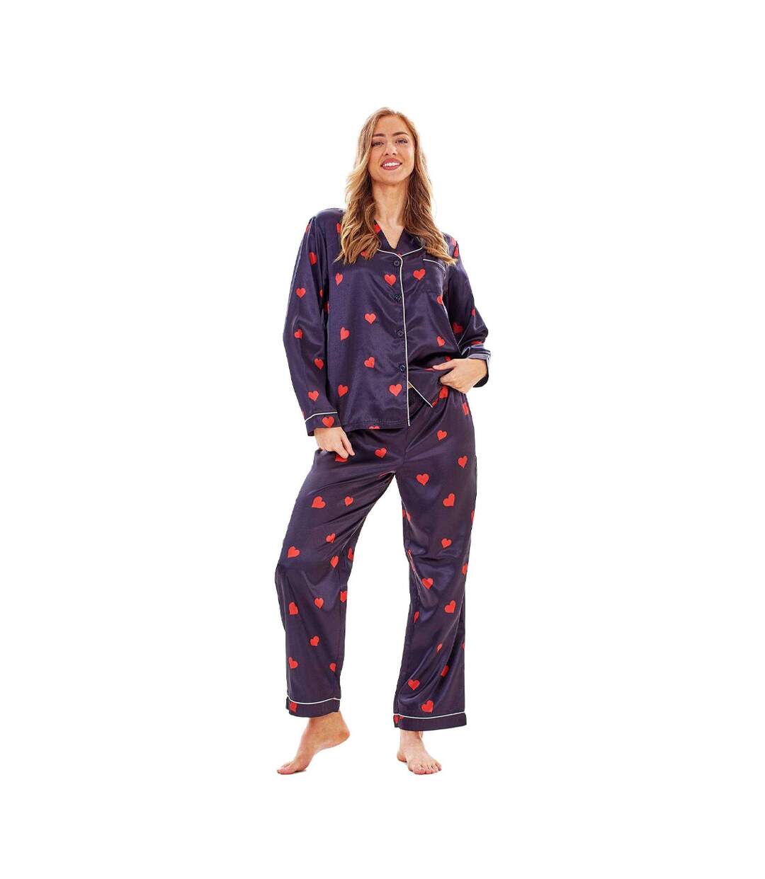 Ensemble De Pyjama Long Motif/style Cœurs Femme Noir Keanu-2